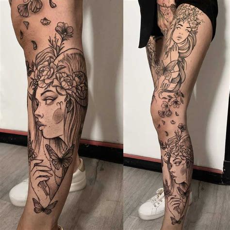 leg sleeve tattoo female